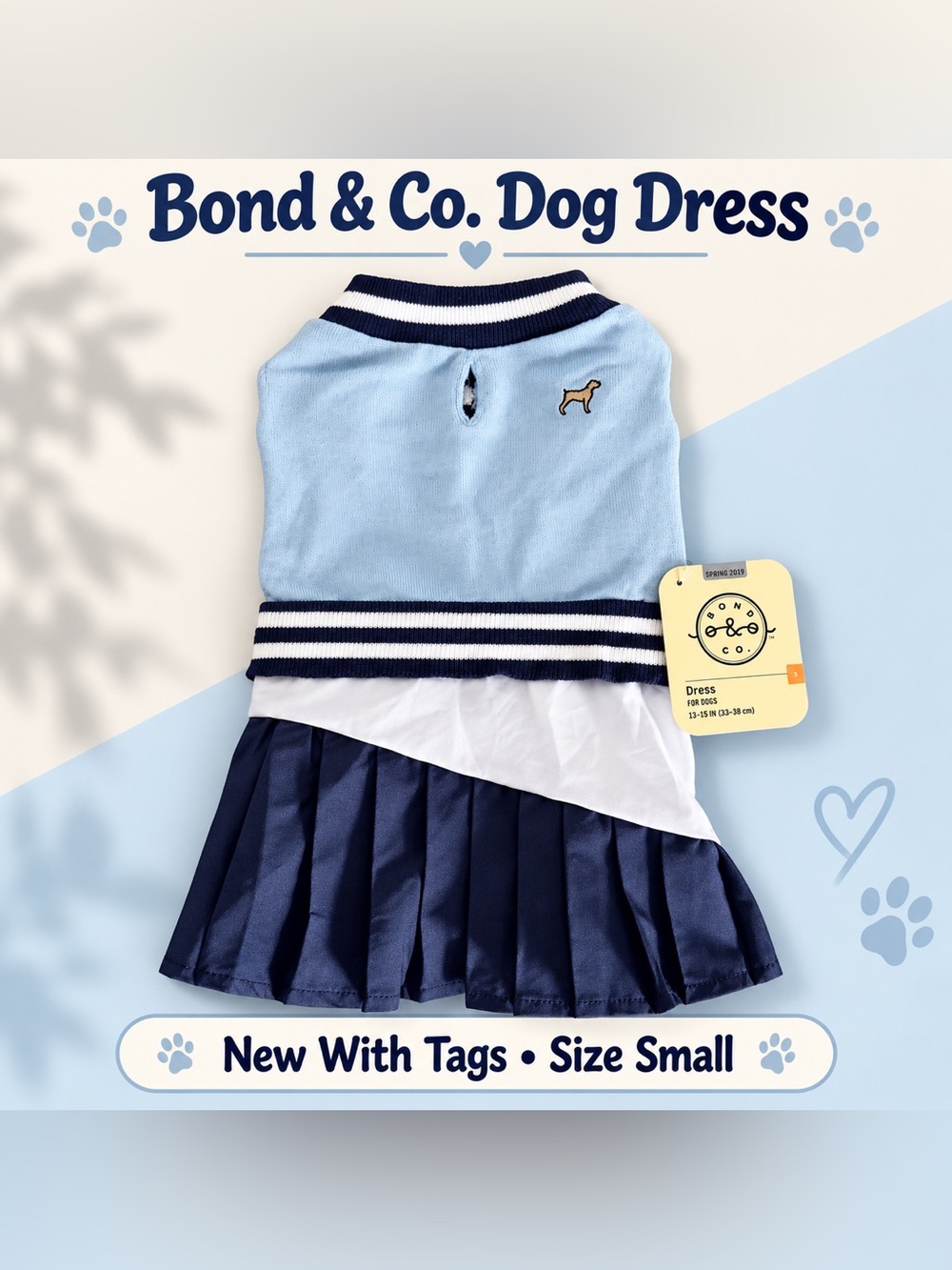 #0370 Bond & Co. Blue Navy Pleated Dog Dress Size Small NWT